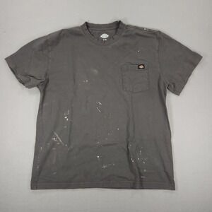 Dickies Mens XL Gray Pocket Tee T-Shirt Workwear Basic Distressed Paint Splatter